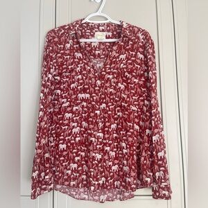 Maeve Red and White Elephant Print Button Down Shirt